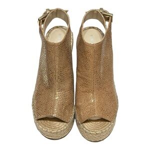 Kenneth Cole Odette Espadrille 7.5 Tan Metallic Leather Slingback Wedged Heels